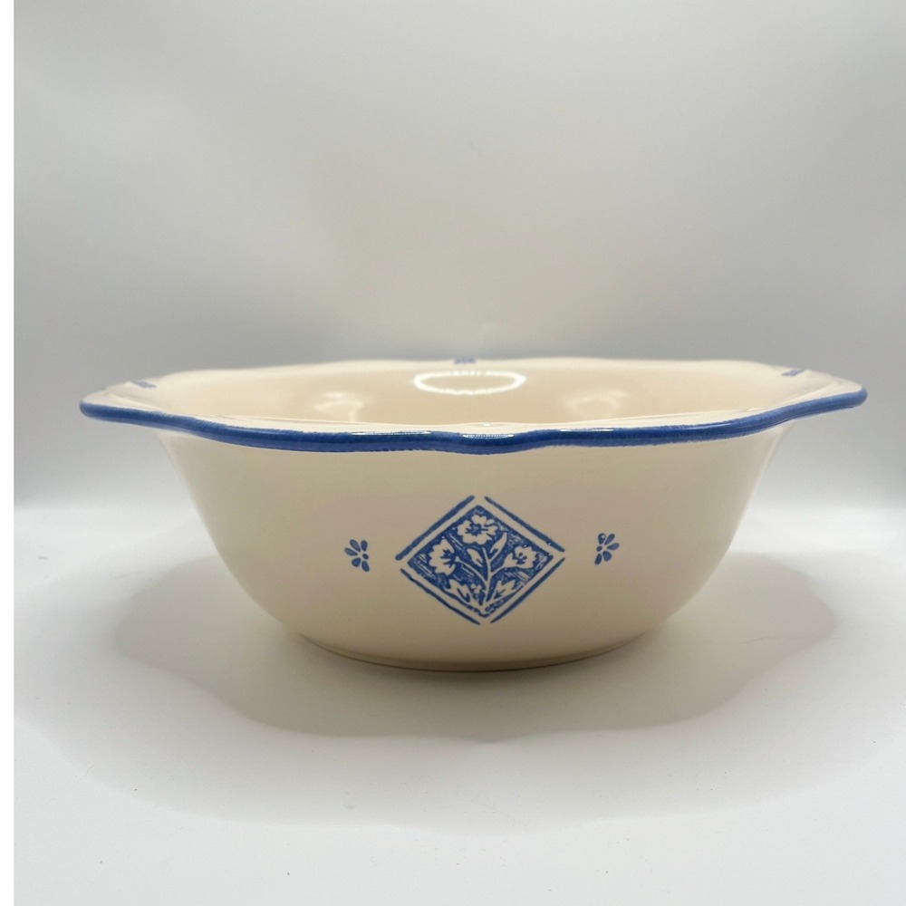 Pfaltzgraff Maison Blue Serving Bowl Scalloped Floral Stoneware Cream Blue USA